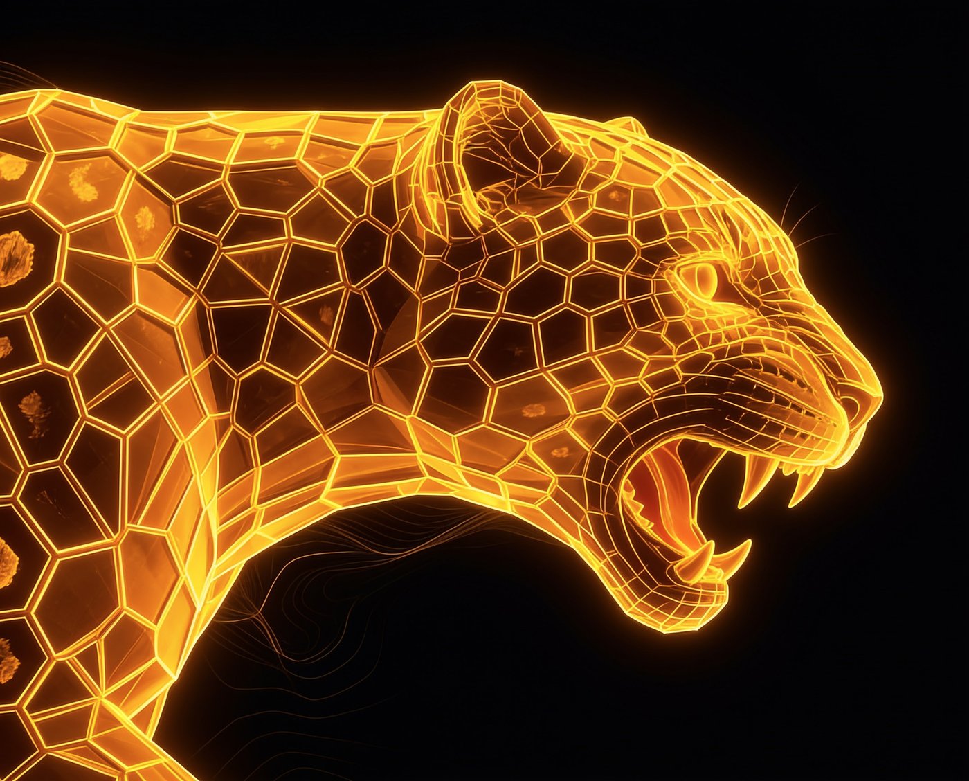 Ilustración de un jaguar renderizado como malla digital, símbolo de NSW 2026 Ai Jungle